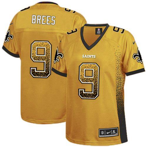 cheap jerseys online nba Women\\’s Saints #9 Drew Brees Gold Stitched Elite Drift ...
